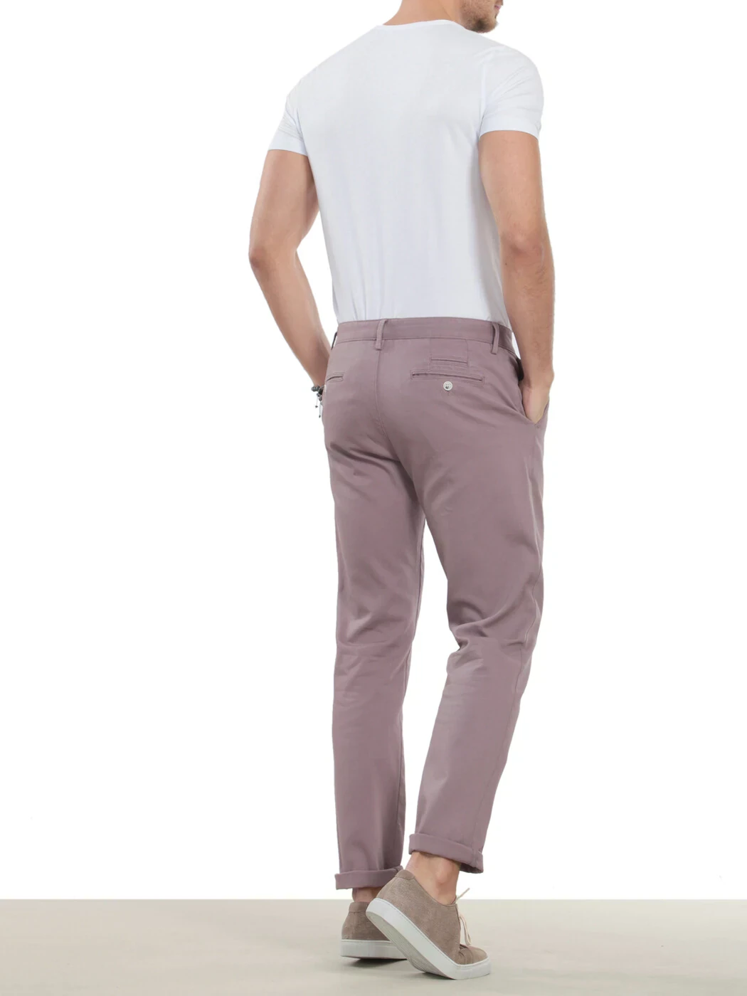 Pembe Düz Dokuma Regular Fit Casual Pamuk Karışımlı Pantolon - 2