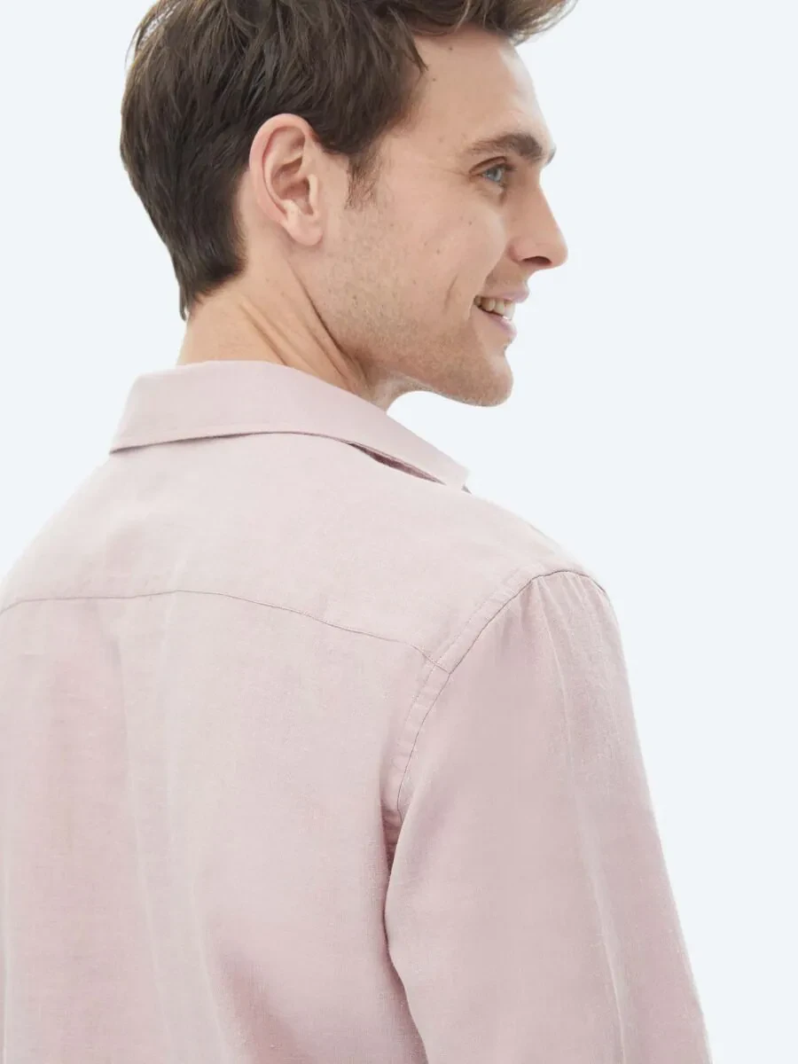 Pembe Düz Regular Fit Dokuma Casual Pamuk Karışımlı Gömlek - 7