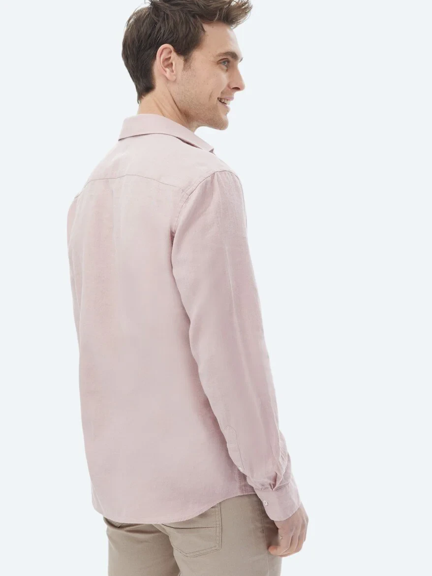 Pembe Düz Regular Fit Dokuma Casual Pamuk Karışımlı Gömlek - 8