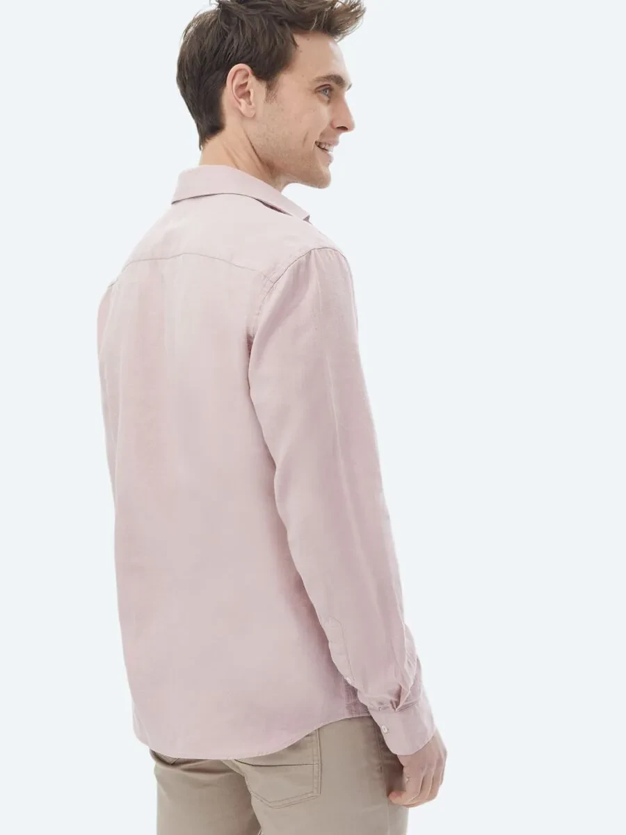 Pembe Düz Regular Fit Dokuma Casual Pamuk Karışımlı Gömlek - 8