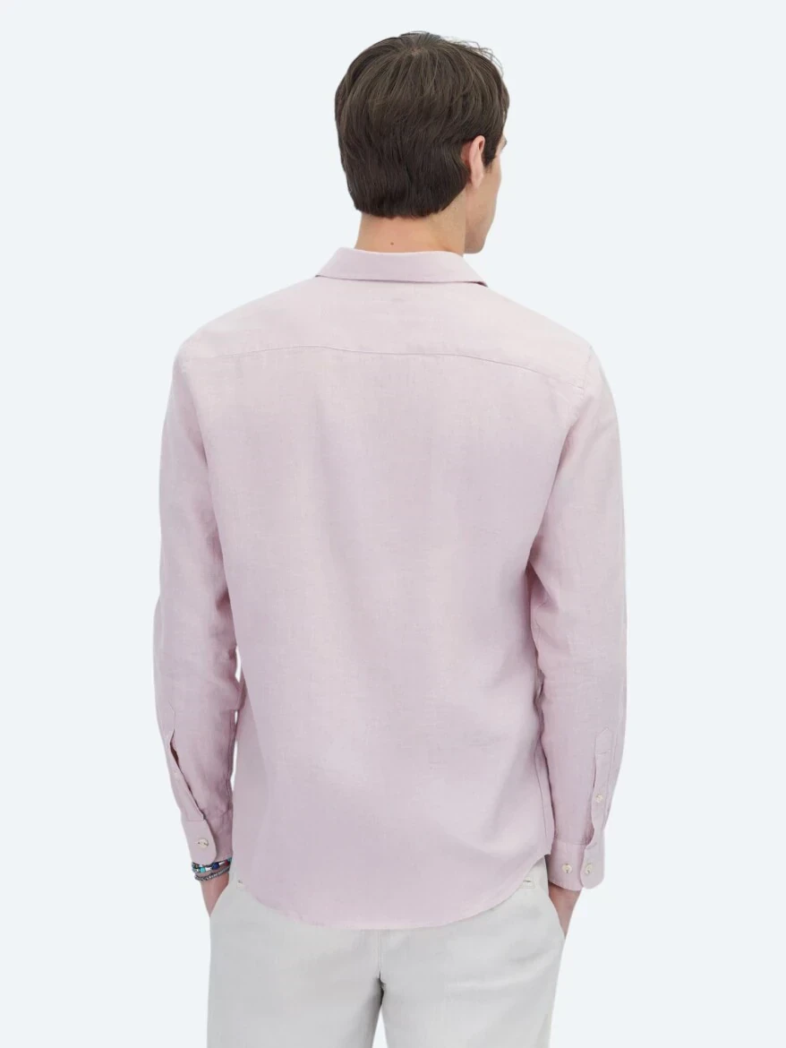 Pembe Düz Regular Fit Dokuma Casual Pamuk Karışımlı Gömlek 