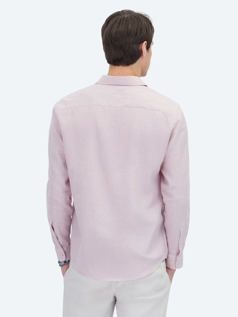 Pembe Düz Regular Fit Dokuma Casual Pamuk Karışımlı Gömlek - 4