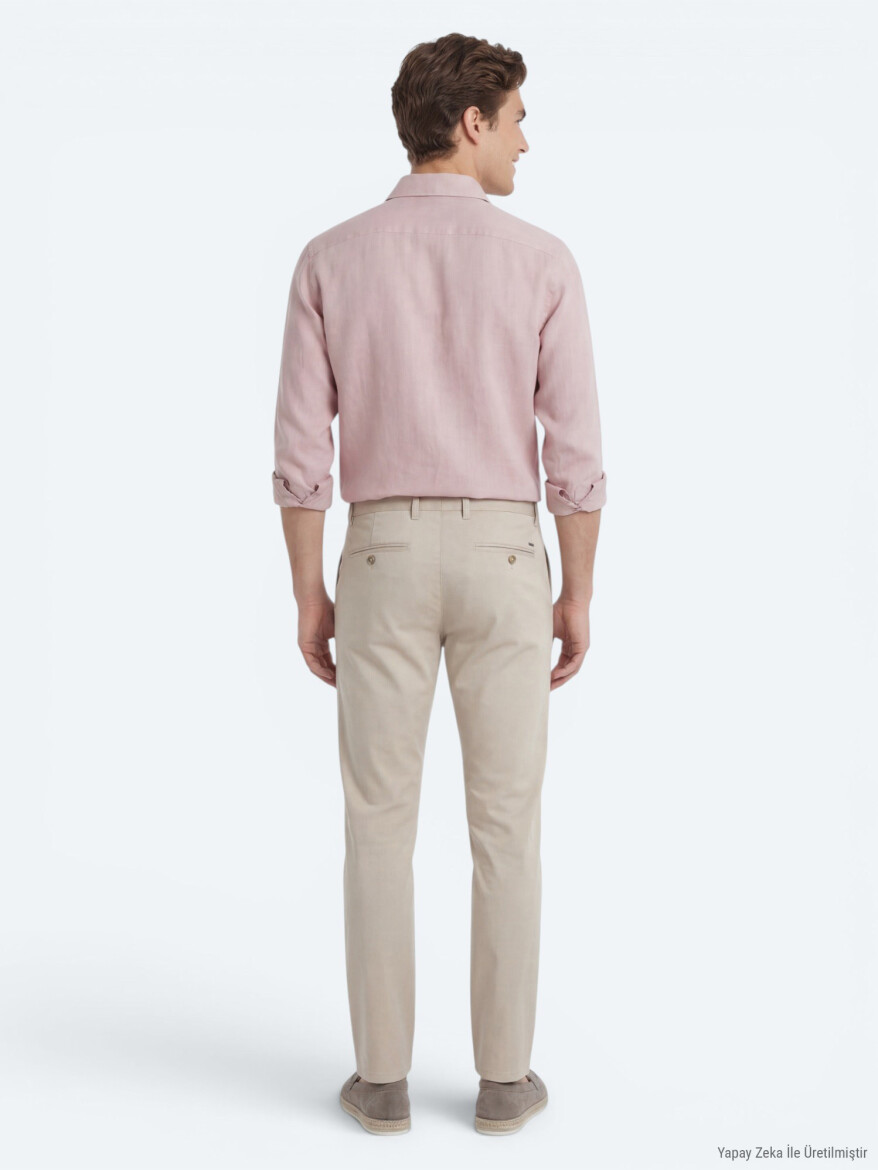 Pembe Düz Regular Fit Uzun Dokuma Casual Pamuk Karışımlı Gömlek - 5