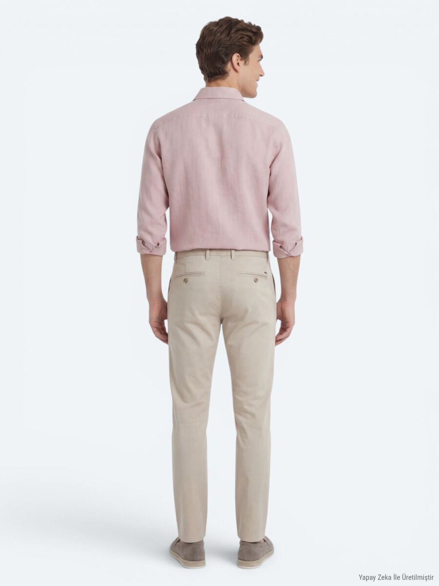 Pembe Düz Regular Fit Uzun Dokuma Casual Pamuk Karışımlı Gömlek - 5