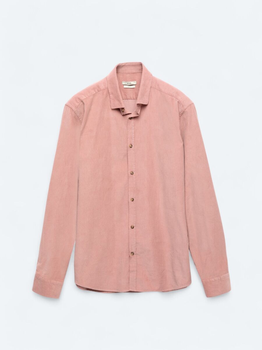 Pembe Fitilli Regular Fit Uzun Dokuma Kadife Casual %100 Pamuk Gömlek - 6