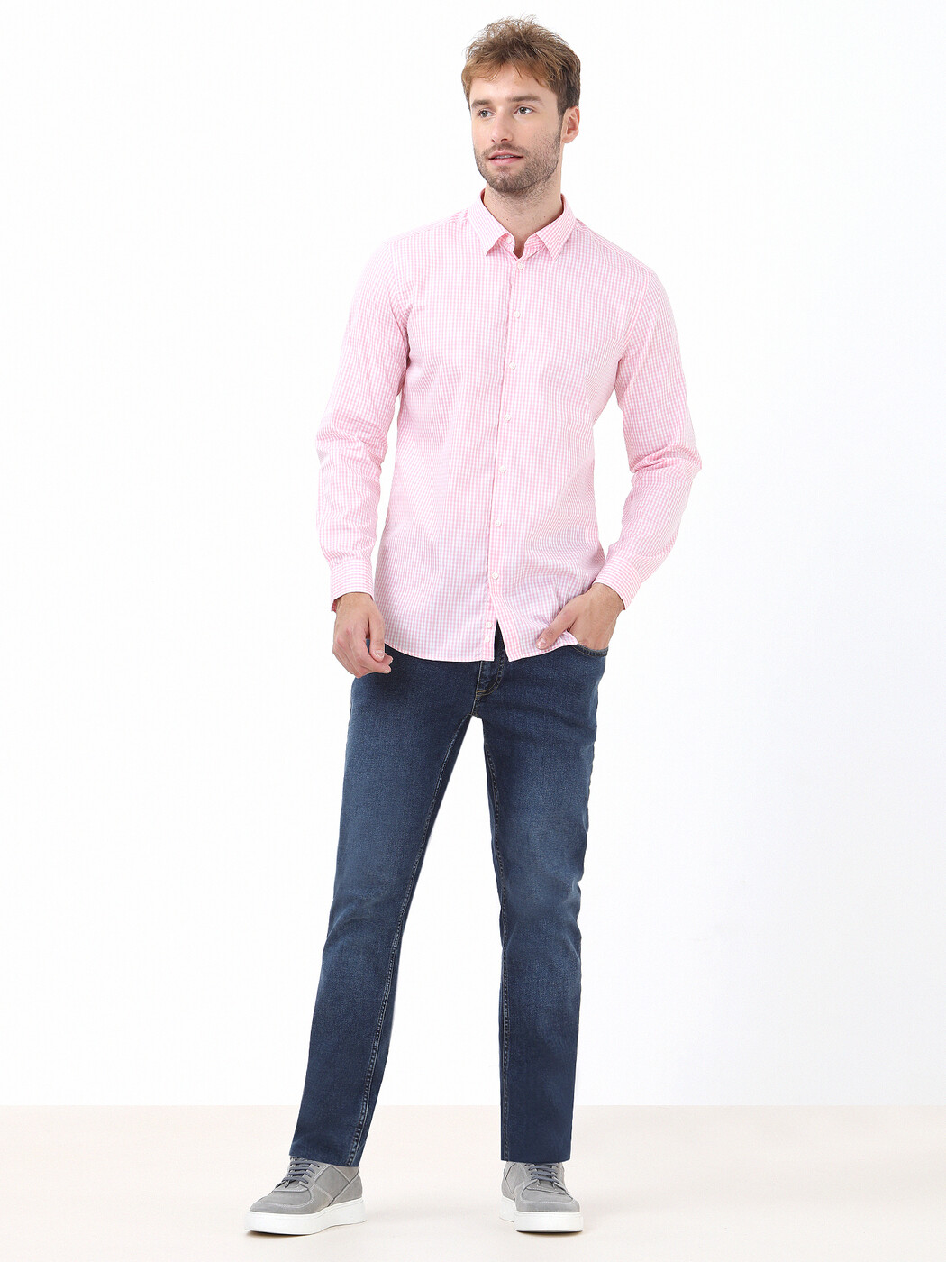 Pembe Kareli Regular Fit Dokuma Casual %100 Pamuk Gömlek - 2