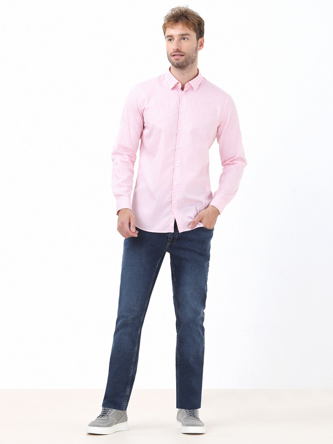 Pembe Kareli Regular Fit Dokuma Casual %100 Pamuk Gömlek - 2