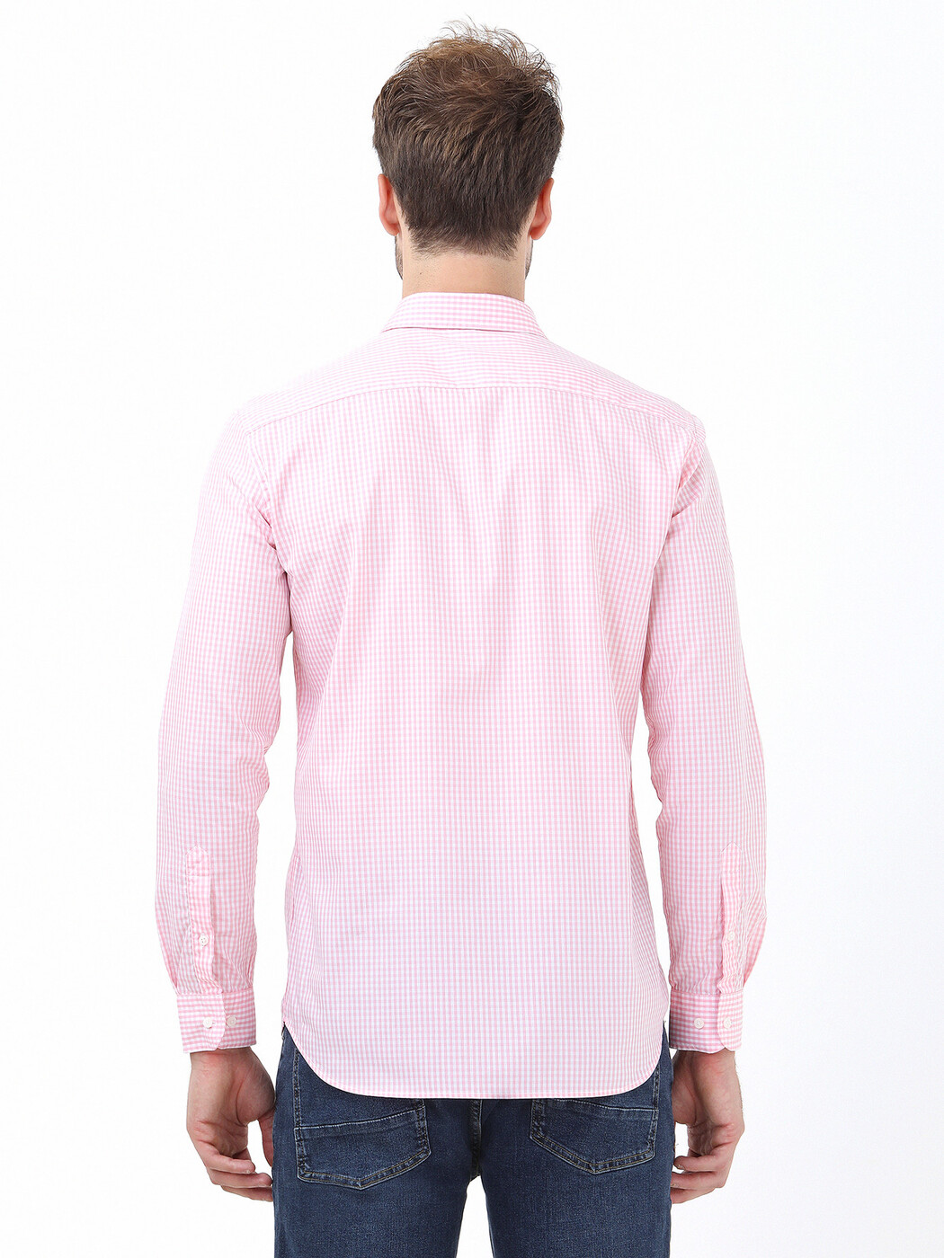 Pembe Kareli Regular Fit Dokuma Casual %100 Pamuk Gömlek - 4