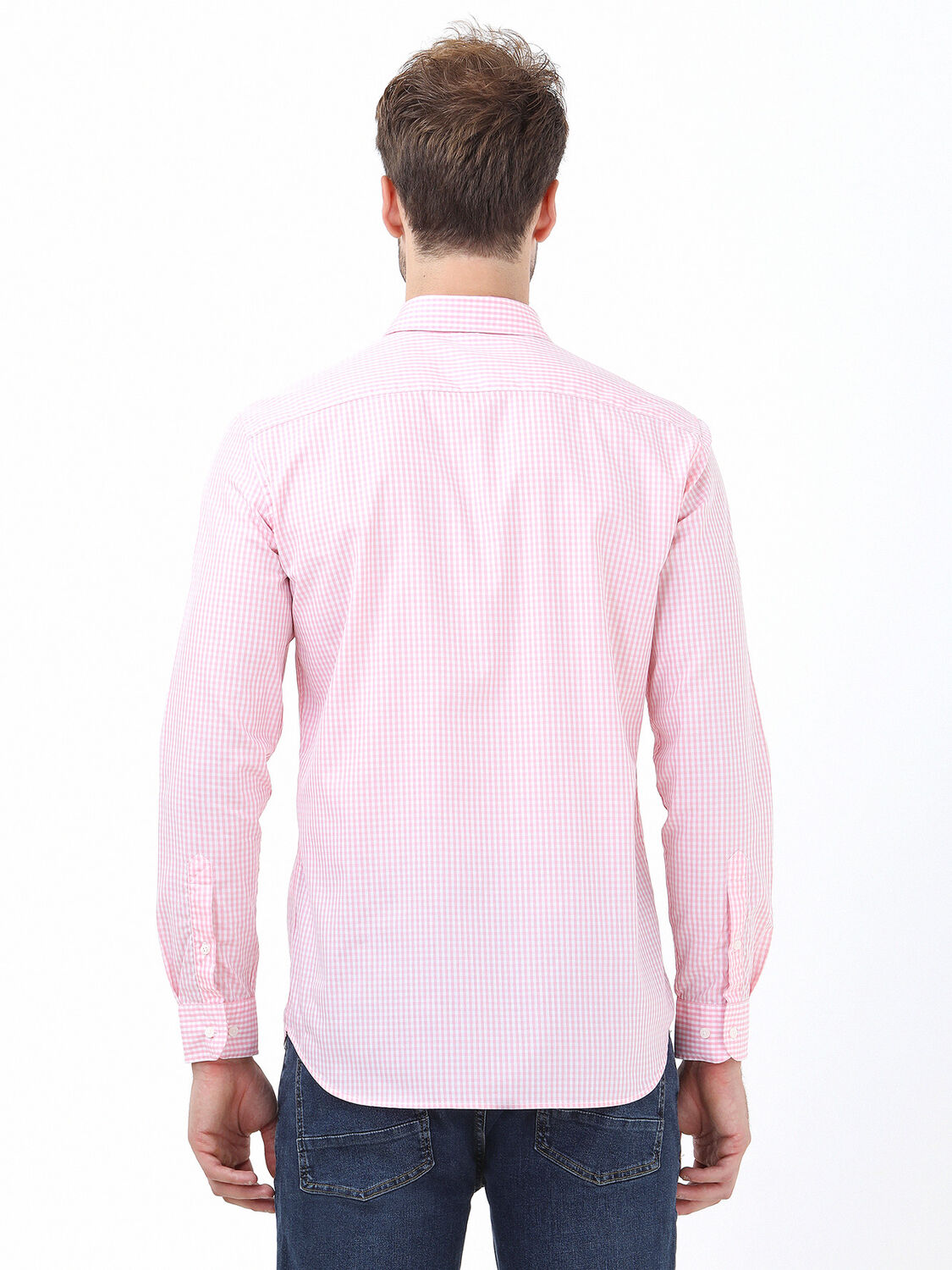 Pembe Kareli Regular Fit Dokuma Casual %100 Pamuk Gömlek - 4