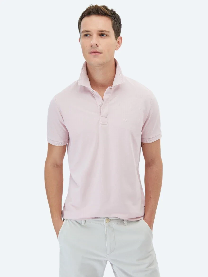 Pembe Polo Yaka %100 Pamuk T-Shirt - 1