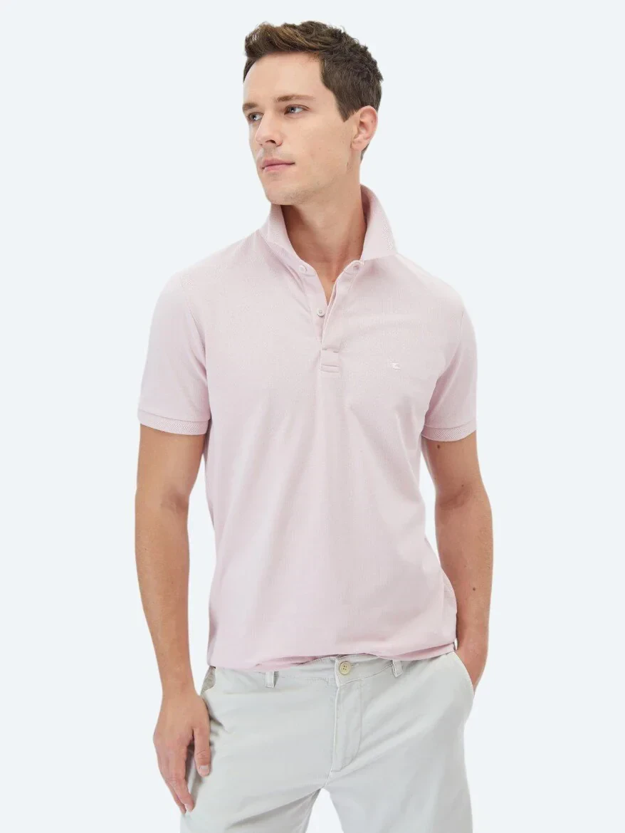 Pembe Polo Yaka %100 Pamuk T-Shirt - 4