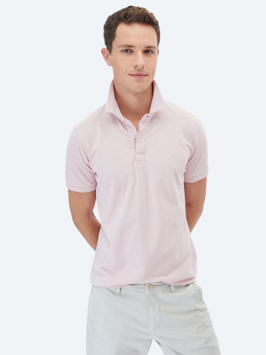 Pembe Polo Yaka %100 Pamuk T-Shirt - 3