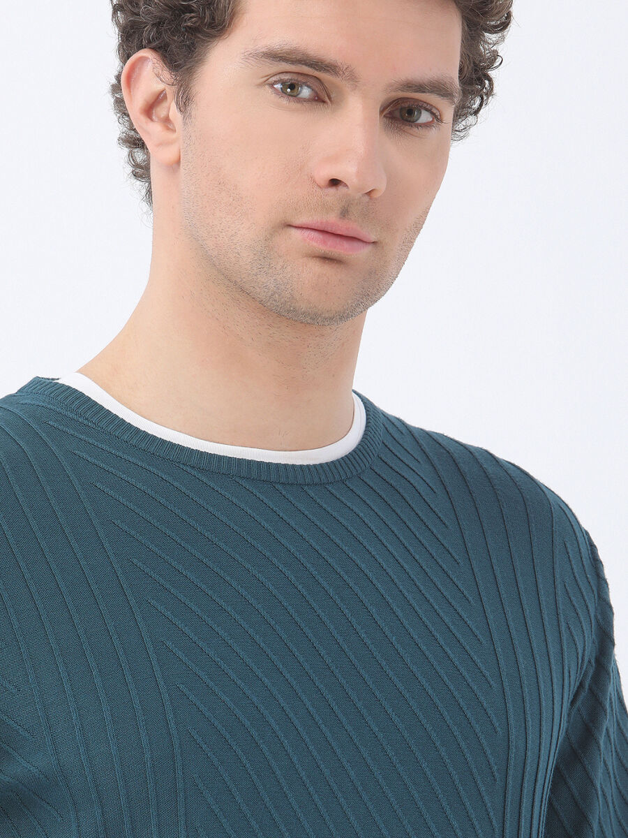Petrol Blue Knitwear Sweatshirt - 4