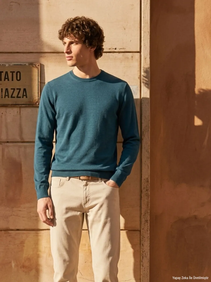 Petrol Blue Knitwear Sweatshirt - 2