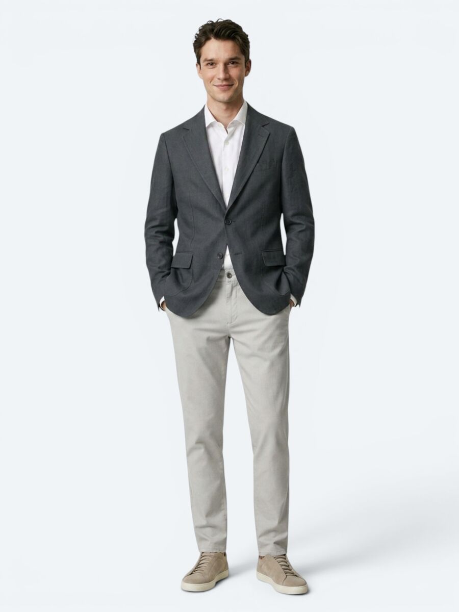 Petrol Blue Plain Modern Fit Linen Blended Jacket - 2