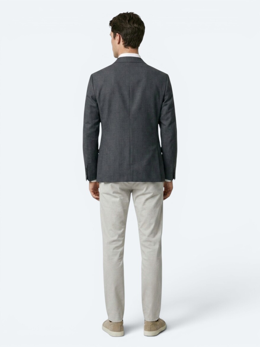 Petrol Blue Plain Modern Fit Linen Blended Jacket - 5