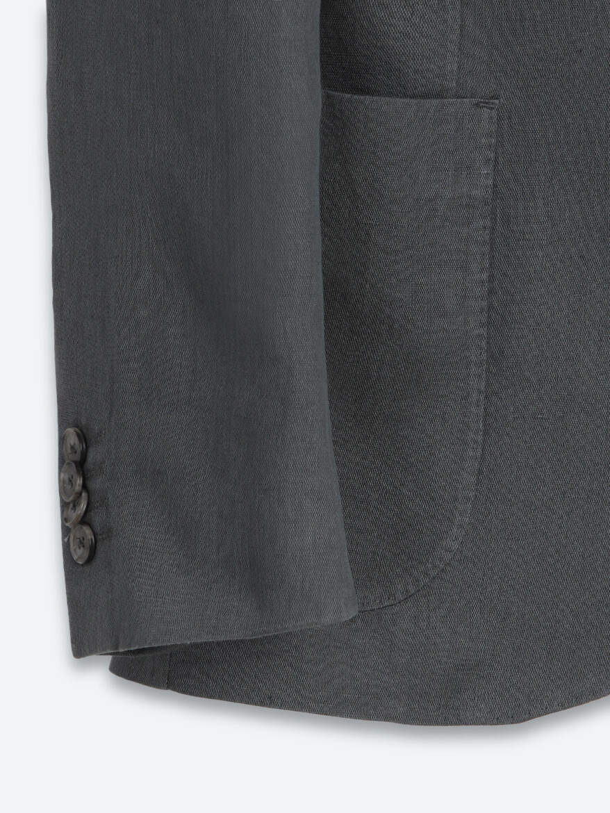 Petrol Blue Plain Modern Fit Linen Blended Jacket - 8