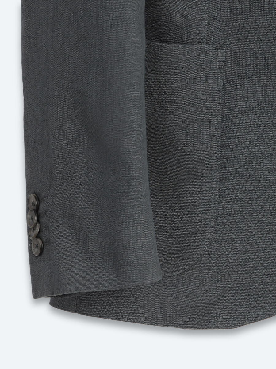Petrol Blue Plain Modern Fit Linen Blended Jacket - 8