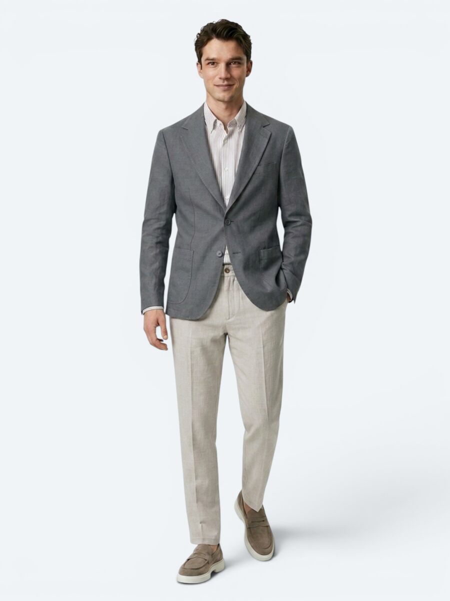 Petrol Blue Plain Modern Fit Linen Blended Jacket - 2