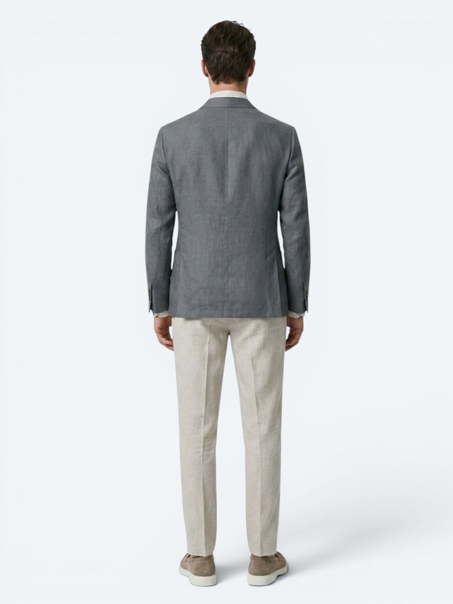 Petrol Blue Plain Modern Fit Linen Blended Jacket - 6