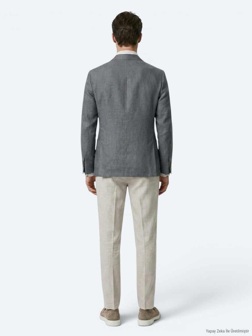 Petrol Blue Plain Modern Fit Linen Blended Jacket - 6