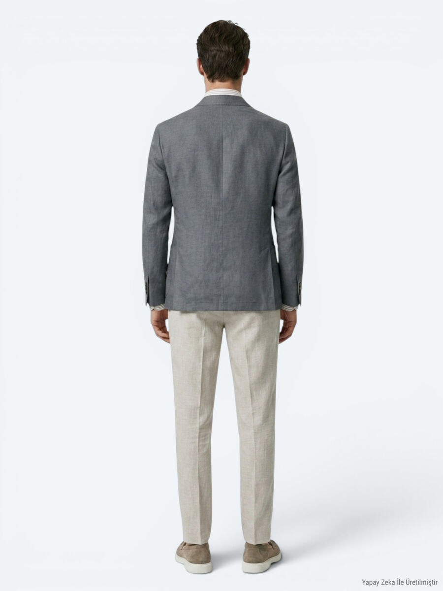 Petrol Blue Plain Modern Fit Linen Blended Jacket - 6