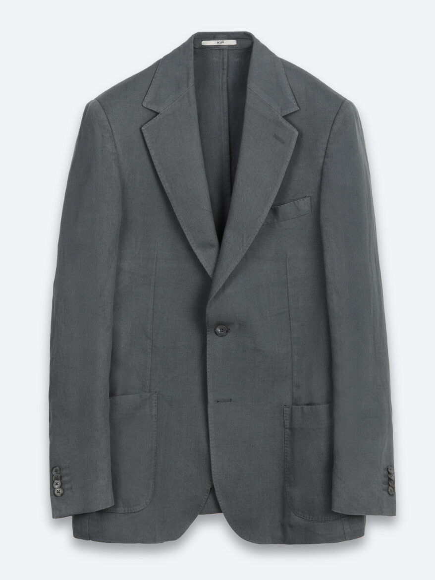 Petrol Blue Plain Modern Fit Linen Blended Jacket - 7