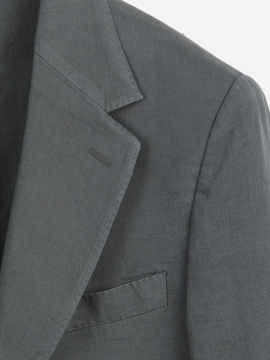 Petrol Blue Plain Modern Fit Linen Blended Jacket - 8