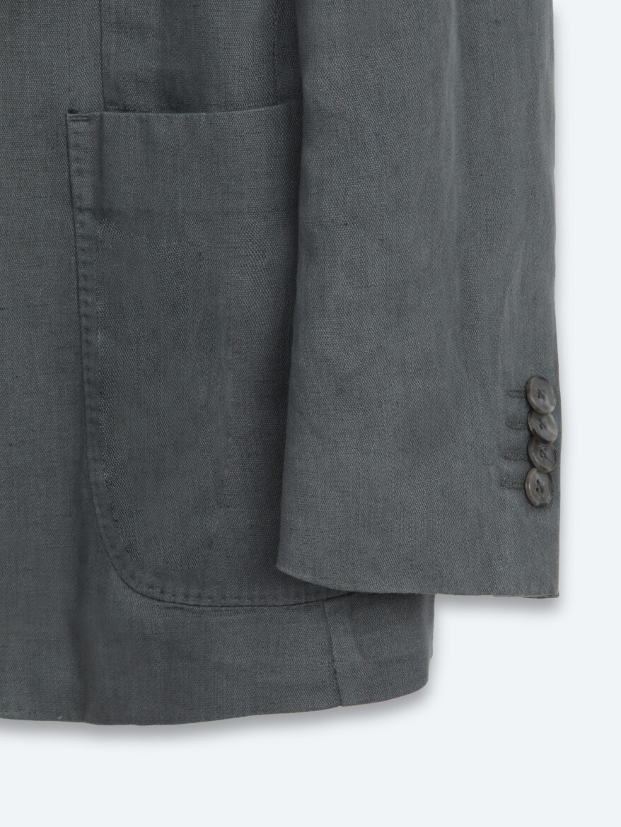 Petrol Blue Plain Modern Fit Linen Blended Jacket - 9