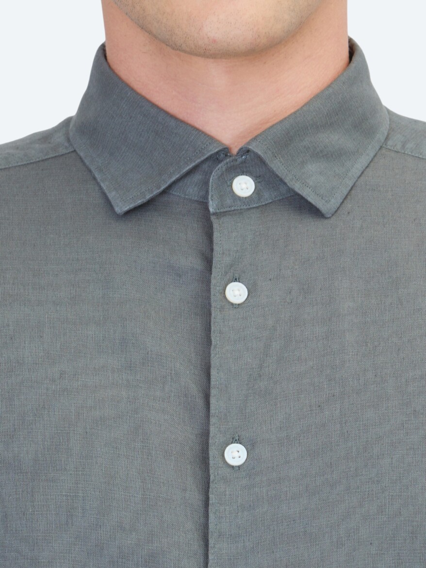 Petrol Blue Plain Regular Fit Long Weaving Casual Cotton Blended Shirt - 4