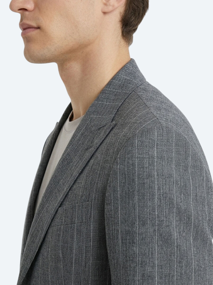 Petrol Blue Striped Modern Fit Linen Blended Jacket - 4