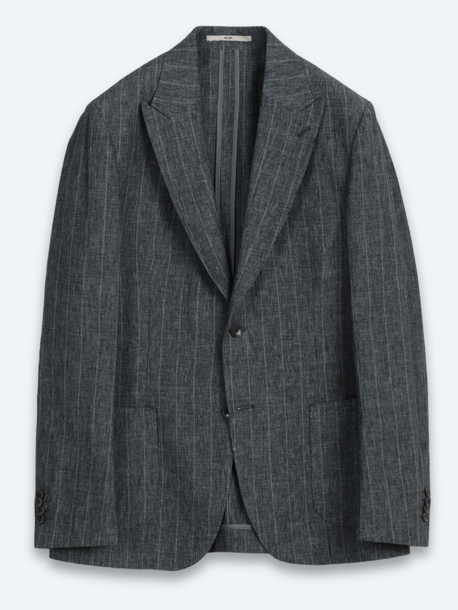 Petrol Blue Striped Modern Fit Linen Blended Jacket - 6