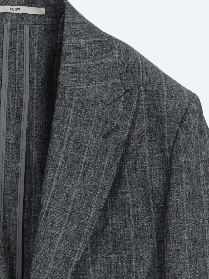 Petrol Blue Striped Modern Fit Linen Blended Jacket - 7