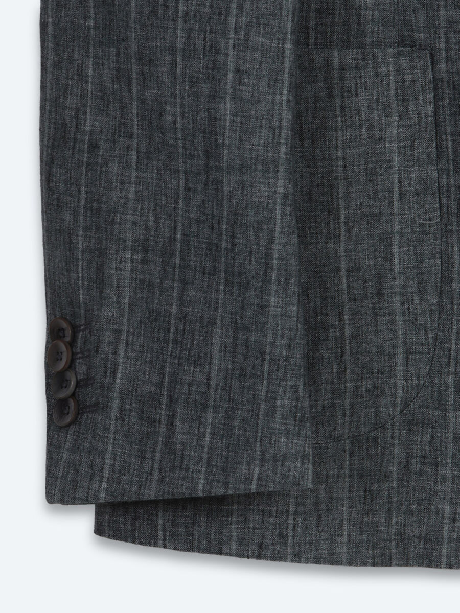 Petrol Blue Striped Modern Fit Linen Blended Jacket - 8