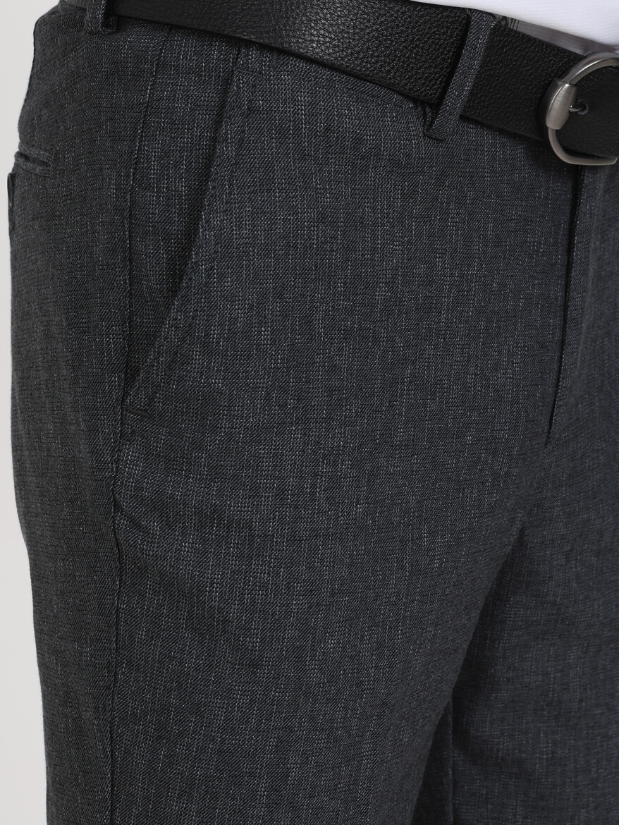 Petrol Blue Weaving Fitted Fit Smart Casual Cotton Blended Trousers - 3