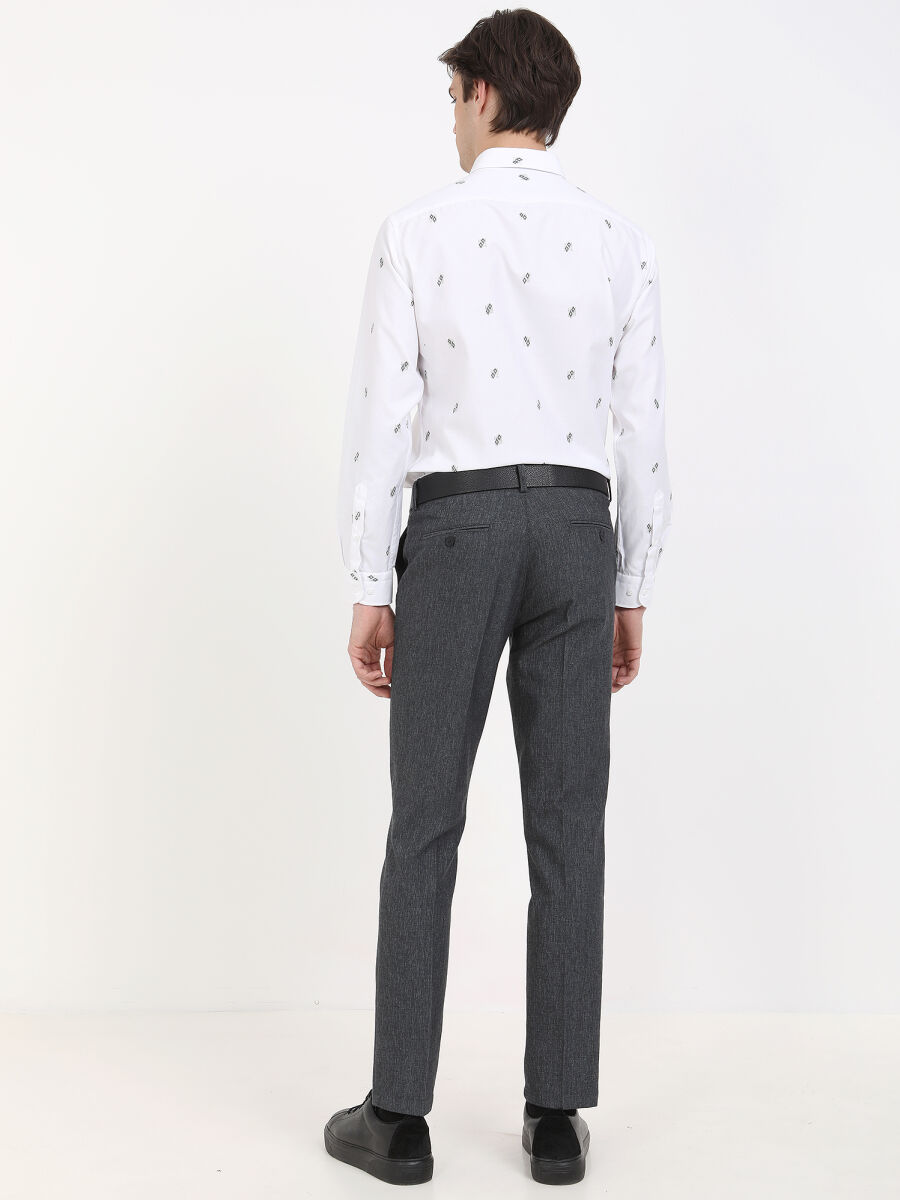 Petrol Blue Weaving Fitted Fit Smart Casual Cotton Blended Trousers - 4