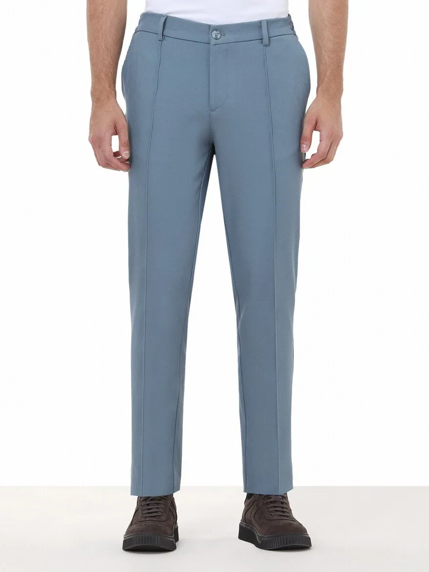 Petrol Blue Weaving Jogging Fit Casual Trousers - 1