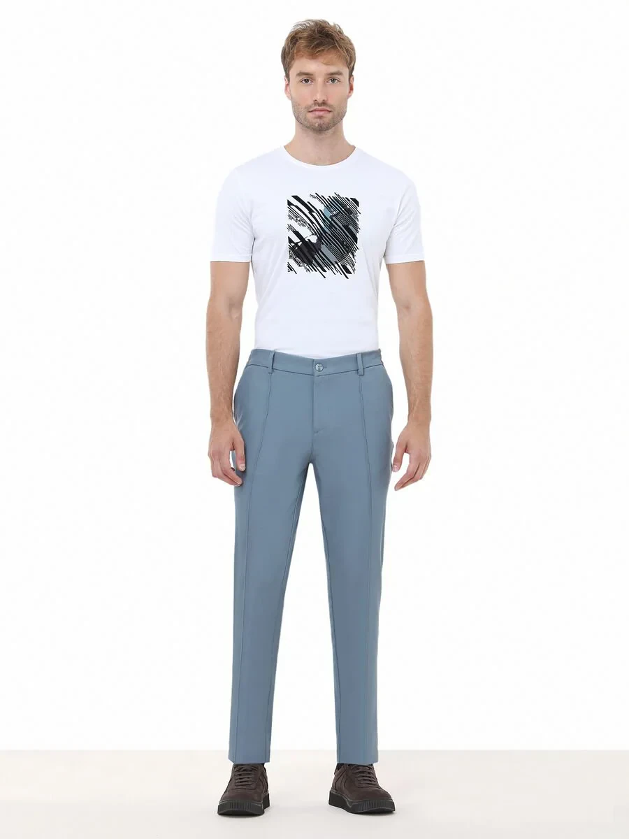 Petrol Blue Weaving Jogging Fit Casual Trousers - 2
