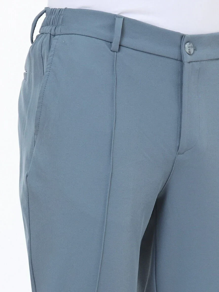 Petrol Blue Weaving Jogging Fit Casual Trousers - 4