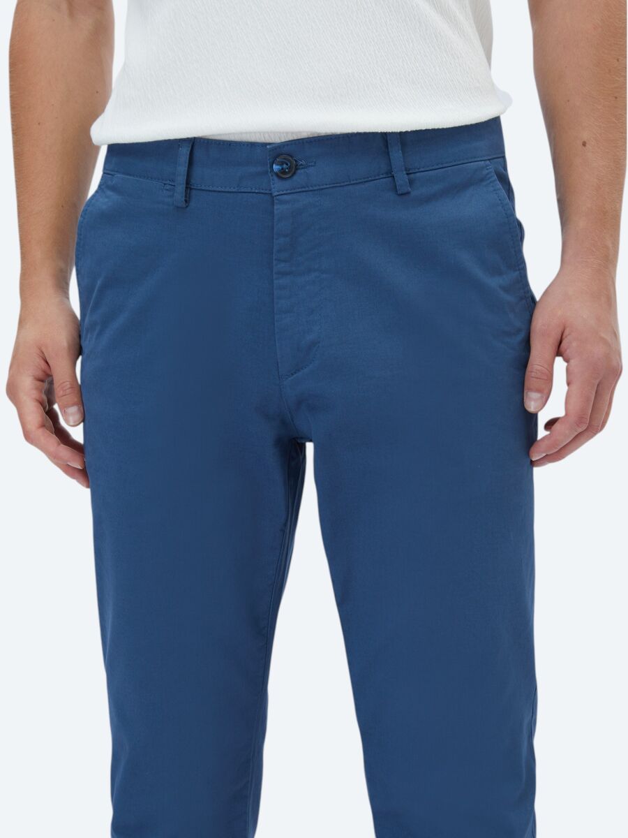 Petrol Blue Weaving Regular Fit Casual Cotton Blended Trousers - 3