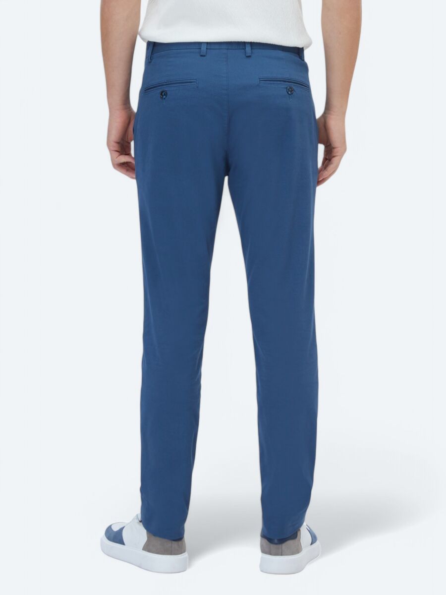 Petrol Blue Weaving Regular Fit Casual Cotton Blended Trousers - 4
