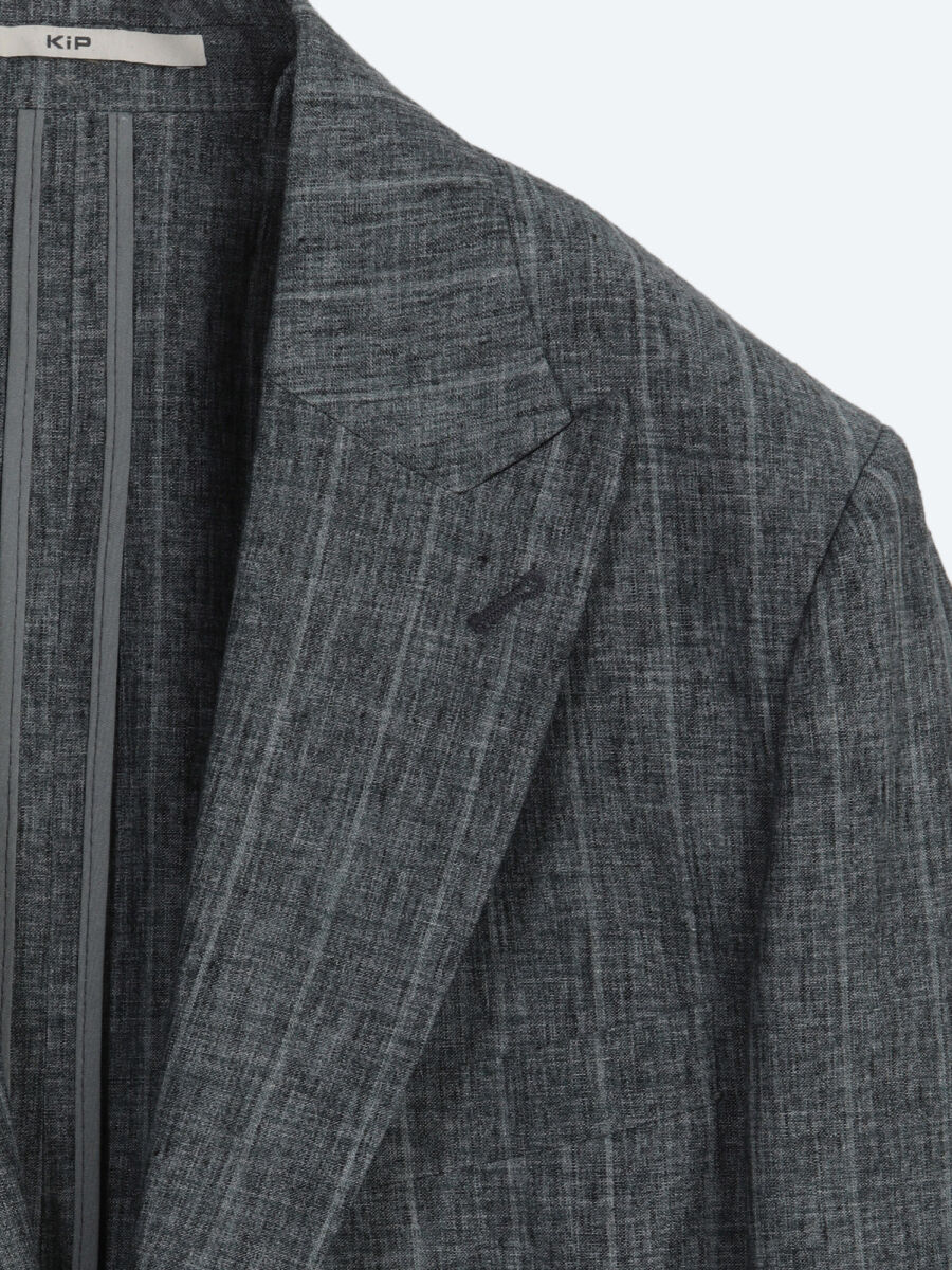 Petrol Çizgili Modern Fit Keten Karışımlı Ceket - 7