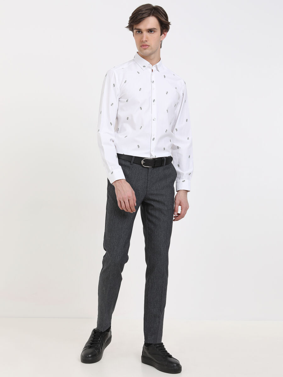 Petrol Desenli Dokuma Fitted Fit Smart Casual Pamuk Karışımlı Pantolon - 1