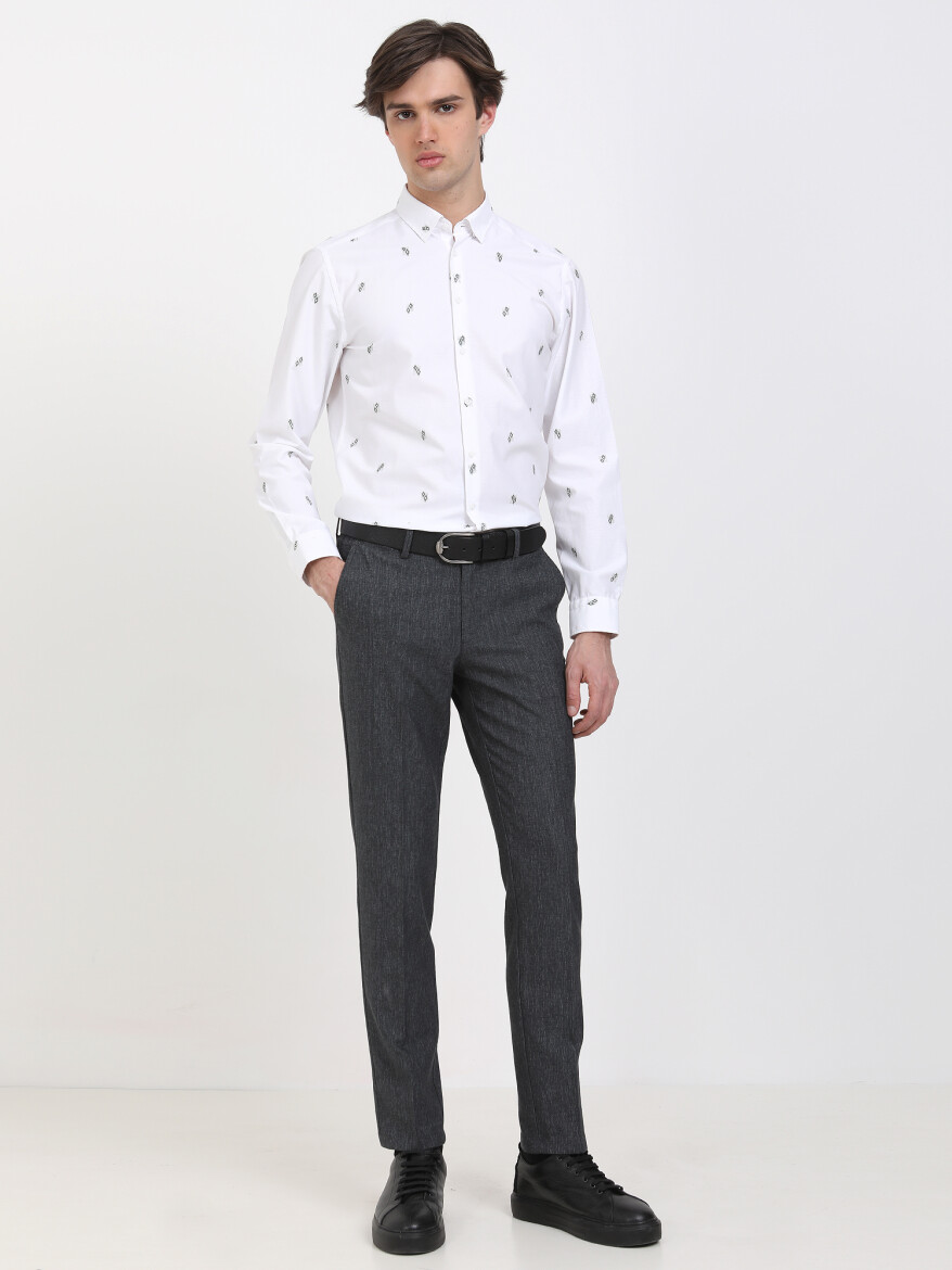 Petrol Desenli Dokuma Fitted Fit Smart Casual Pamuk Karışımlı Pantolon - 2