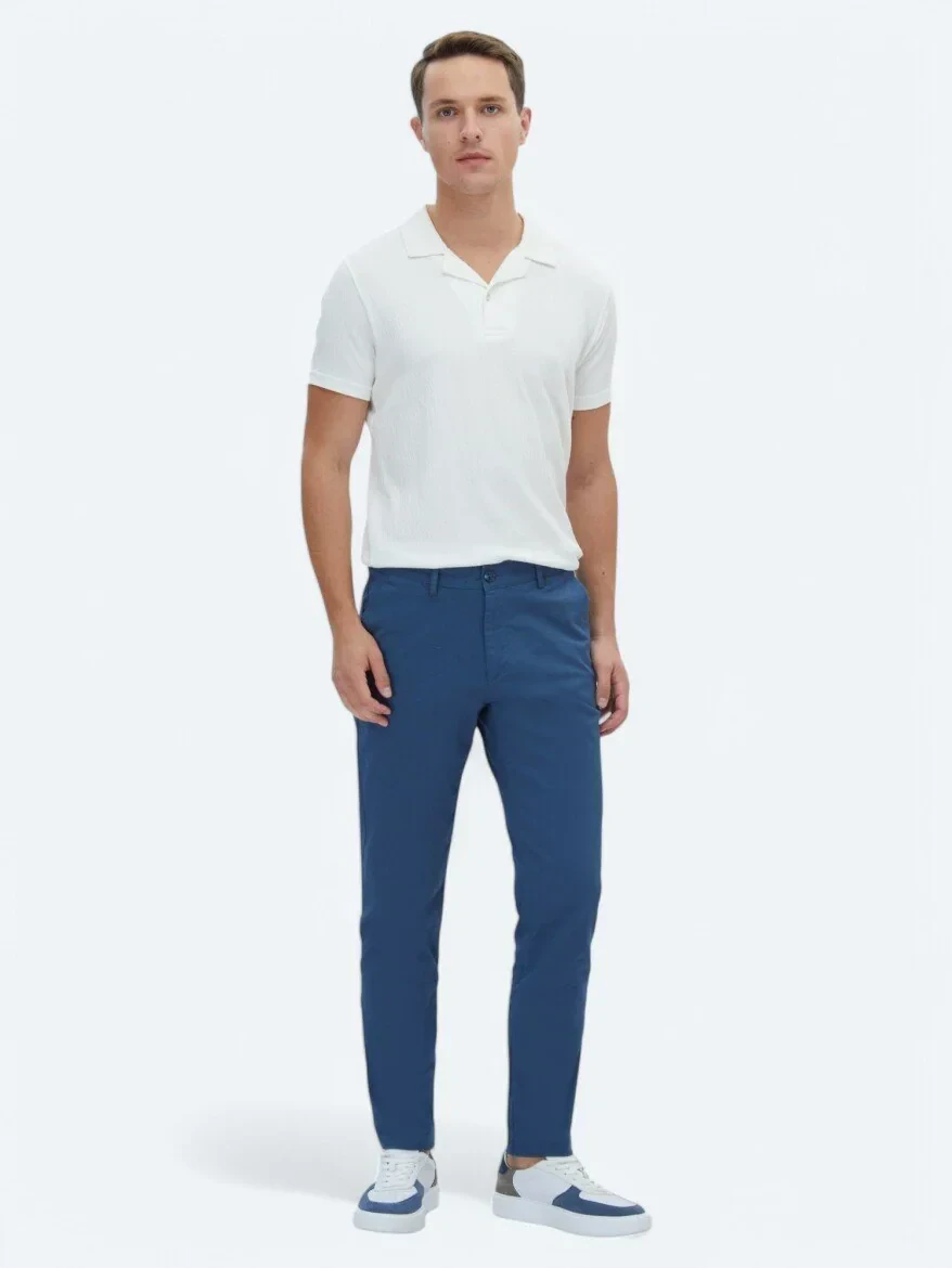 Petrol Dokuma Regular Fit Casual Pamuk Karışımlı Pantolon - KİP