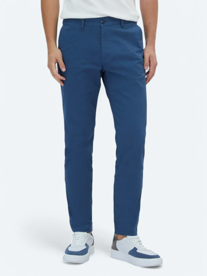 Petrol Dokuma Regular Fit Casual Pamuk Karışımlı Pantolon - KİP