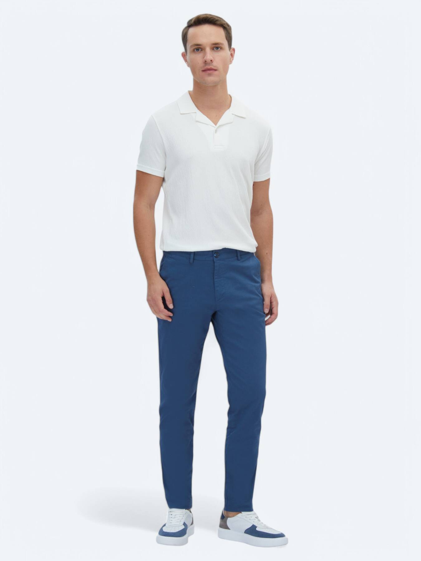 Petrol Dokuma Regular Fit Casual Pamuk Karışımlı Pantolon