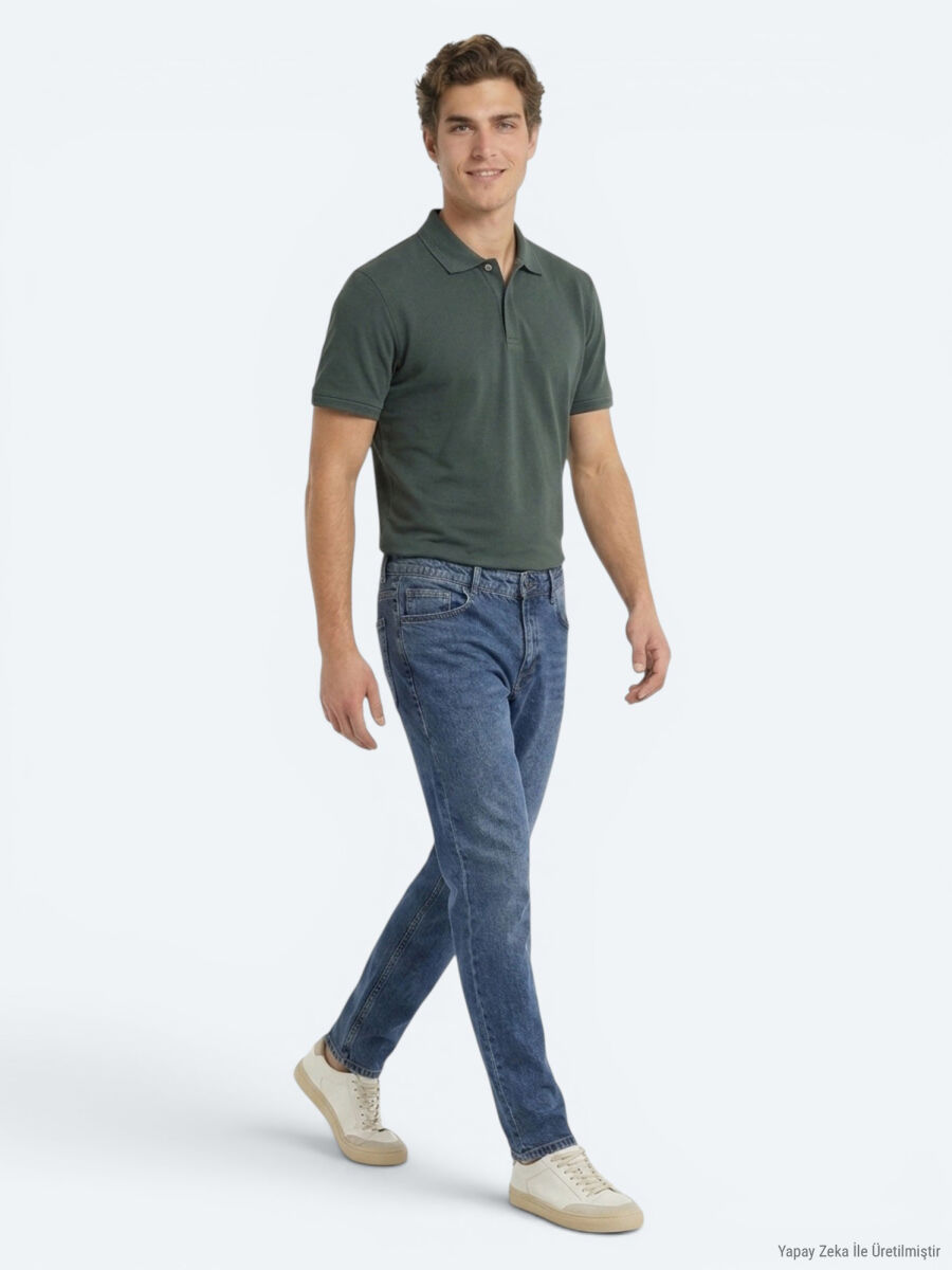 Petrol Düz %100 Pamuk T-Shirt - 2