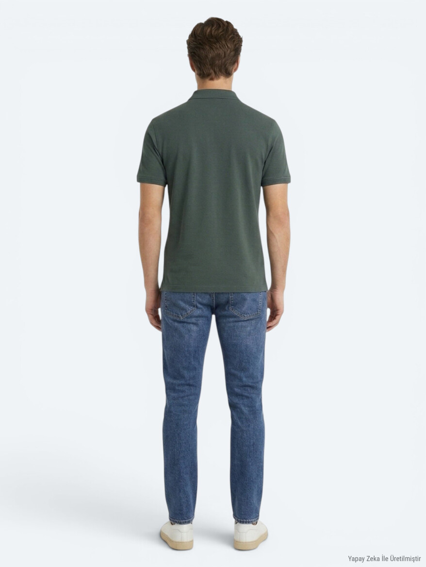 Petrol Düz %100 Pamuk T-Shirt - 4