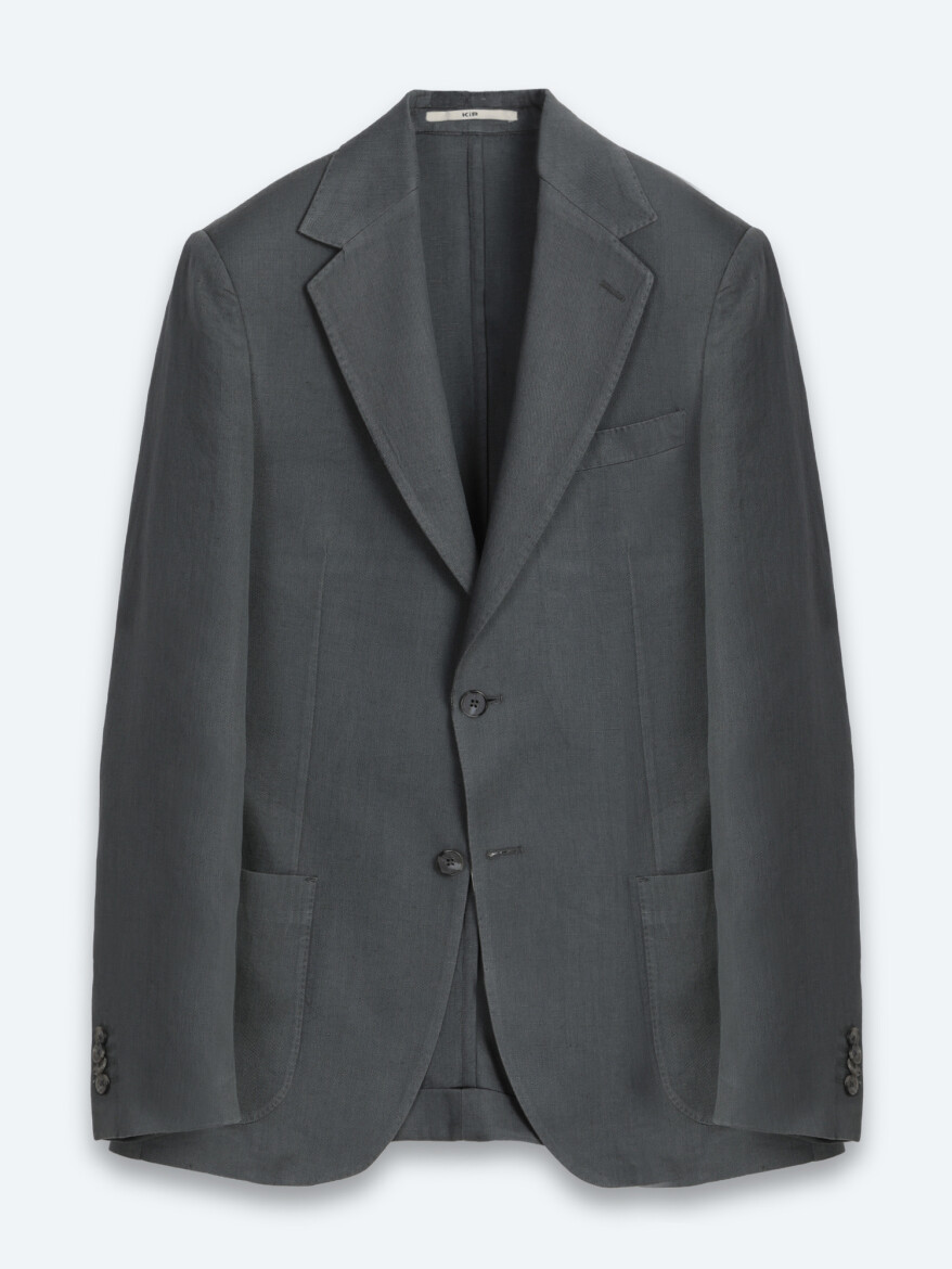 Petrol Düz Modern Fit Keten Karışımlı Ceket - 6